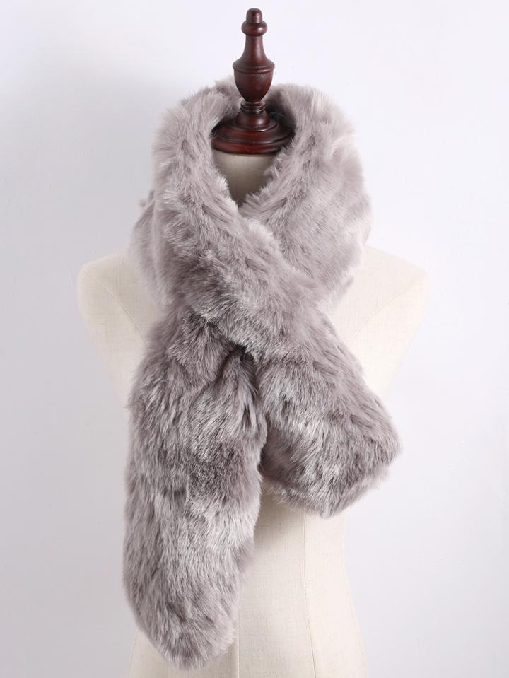 Romwe Grey Faux Fur Plain Wide Stole