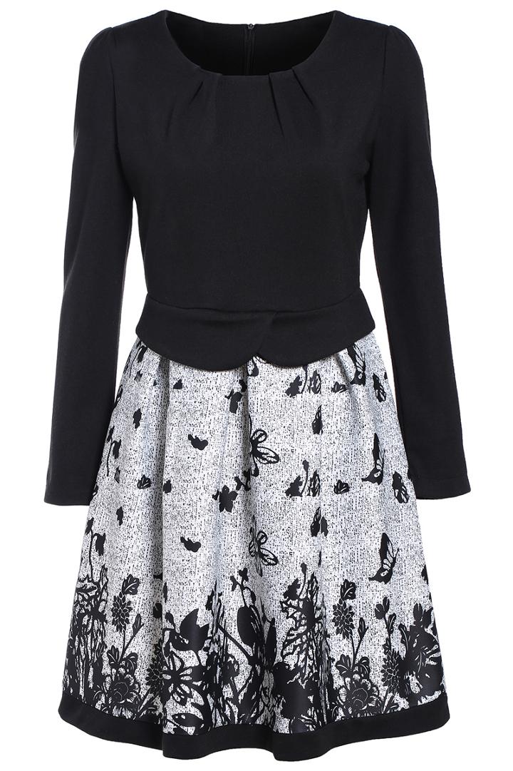 Romwe Floral Butterfly Print Slim Dress