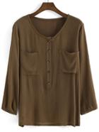 Romwe With Pockets Buttons Camel Blouse