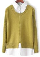 Romwe Contrast Lapel Knit Green Sweater