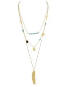Romwe Gold Plated Beads Leaf Necklace