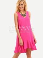 Romwe Hot Pink Sleeveless Ruffle Shift Dress