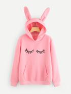 Romwe Rabbit Ear Hooded Eyelash Sweatshirt