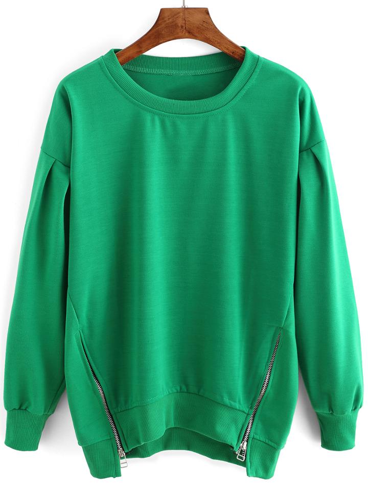 Romwe Dropped Shoulder Seam Zipper Sweatshirt