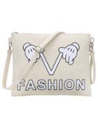 Romwe Off White Printed Flat Clutch With Strap