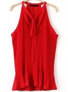 Romwe Red Halter Pleated Chiffon Cami Top