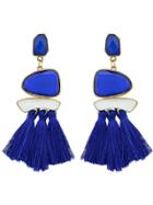 Romwe Blue Bohemian Style Ethnic Statement Big Tassel Drop Earrings