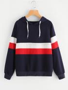 Romwe Color Block Striped Hoodie