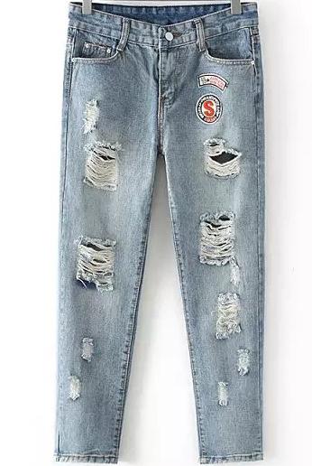 Romwe Ripped Patch Slim Denim Pant