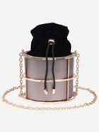 Romwe Champagne Drawstring Closure Caged Chain Bag