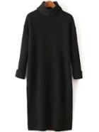 Romwe Turtleneck Split Black Sweater Dress