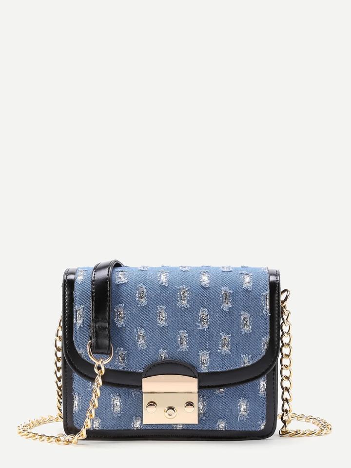 Romwe Distressed Denim Flap Crossbody Bag