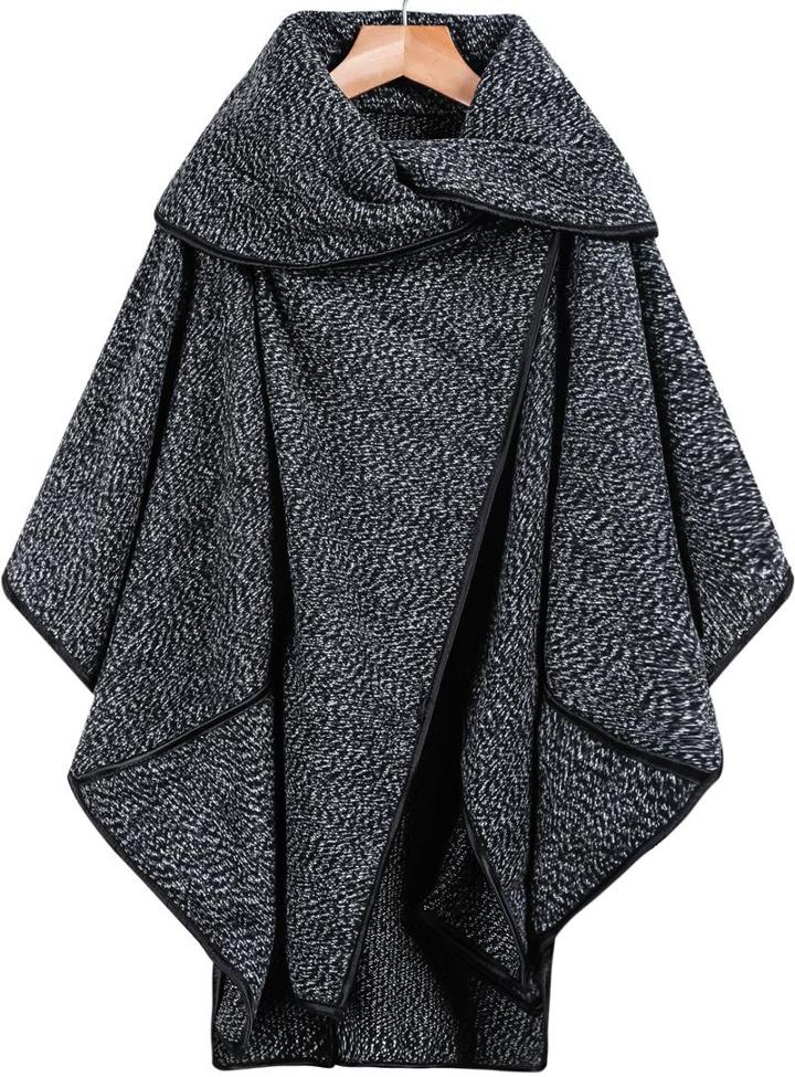 Romwe Contrast Trims Loose Black Coat