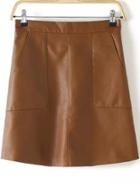 Romwe High Waist A-line Khaki Skirt