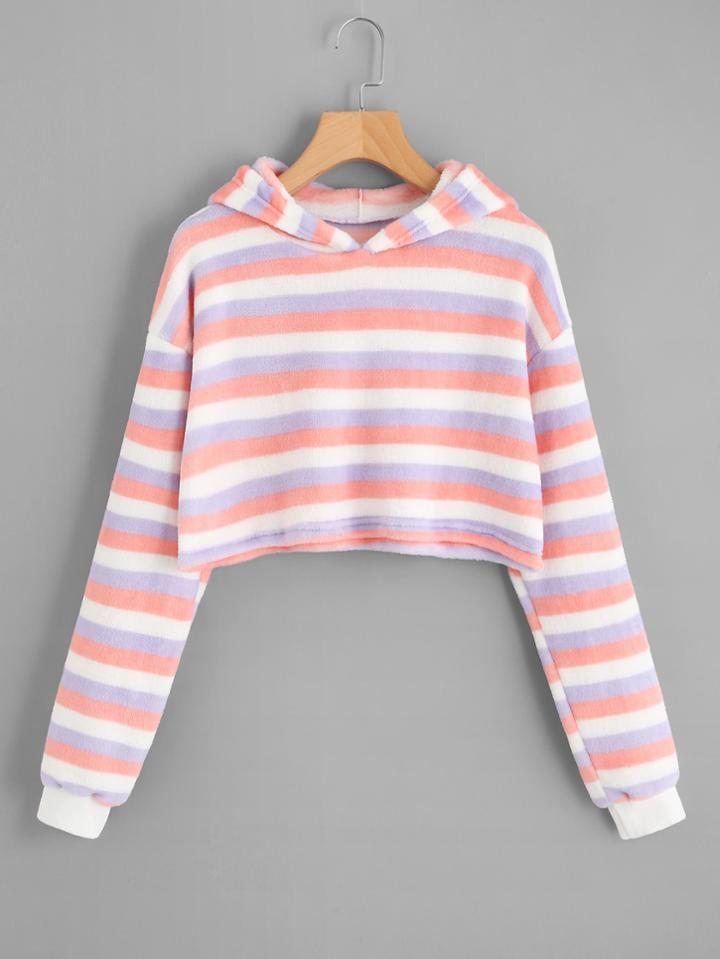 Romwe Lurex Striped Hooded Sweater