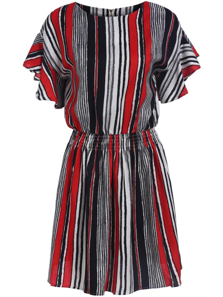 Romwe Butterfly Sleeve Vertical Striped Dress