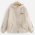 Romwe Drop Shoulder Embroidery Hooded Jacket