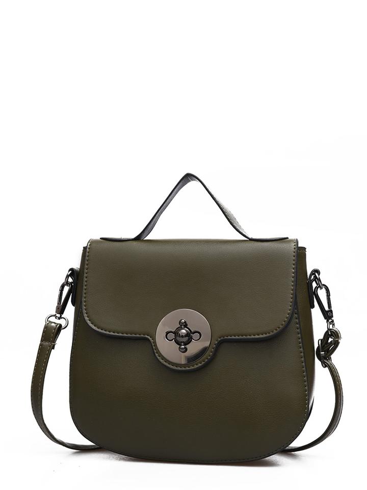 Romwe Twistlock Flap Pu Shoulder Bag