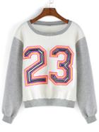 Romwe Color-block Number Print Loose Sweatshirt