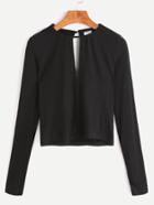 Romwe Black Keyhole Back Cutout Front Crop T-shirt