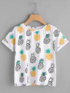 Romwe Allover Pineapple Print Roll Cuff T-shirt