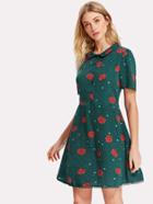 Romwe Flower And Dot Shirt Dress