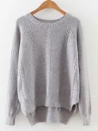 Romwe Grey Cable Pattern Slit Side High Low Sweater