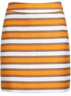 Romwe With Zipper Striped Bodycon Orange Skirt
