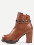 Romwe Brown High Heel Zipper Boots