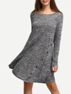 Romwe Grey A-line Dress With Buttons