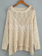 Romwe Apricot Long Sleeve Hollow Sweater