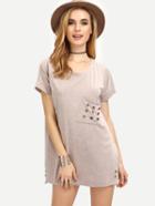 Romwe Metal Eyelets Embellished Mini Dress