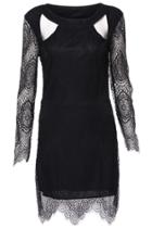 Romwe Cut-out Lace Black Dress
