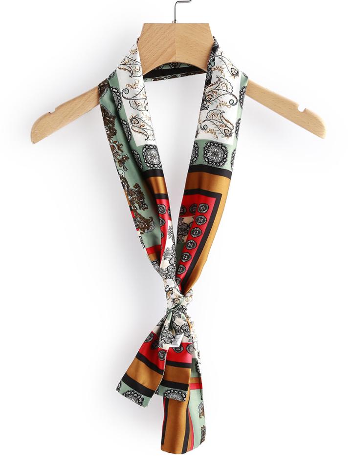 Romwe Retro Print Satin Skinny Scarf