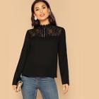 Romwe Mock Neck Lace Shoulder Top