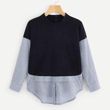 Romwe Striped Panel Curved Hem Blouse