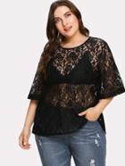 Romwe See-through Florals Lace Blouse
