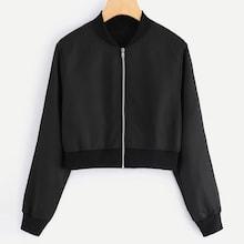 Romwe Plus Solid Ribbed Trim Crop Jacket