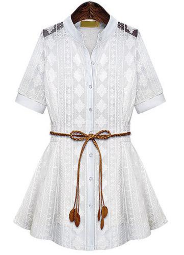 Romwe Stand Collar Organza Shirt Dress