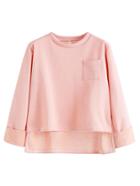 Romwe Pink Dip Hem Pocket Cuffed T-shirt