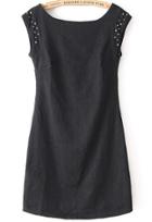 Romwe Black Sleeveless Bead Jacquard Dress