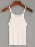Romwe White Ribbed Cami Top