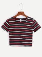 Romwe Multicolor Striped Crop T-shirt