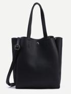 Romwe Black Pebbled Layered Tote Bag With Strap
