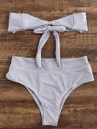 Romwe Light Grey Bandeau Bow Tie Bikini Set