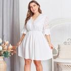 Romwe Plus Contrast Lace Sheer Dress