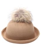 Romwe Khaki Pom Pom Felt Bowler Hat