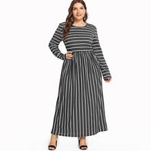 Romwe Plus Striped Shirred Waist Dress