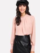 Romwe Stand Collar Pleated Blouse