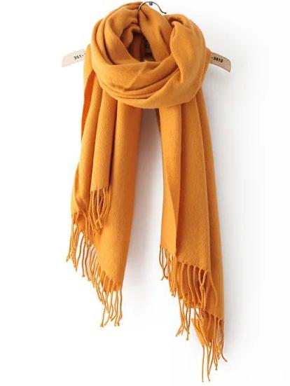 Romwe Women Fringe Yellow Scarf